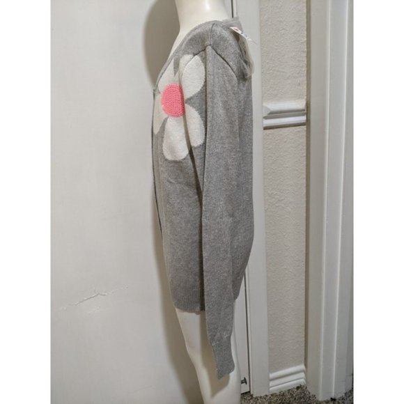 JUSTICE Flower Power Gray Glitter Sparkle Cardigan Sweater Sequins Size 12 - Picture 7 of 10